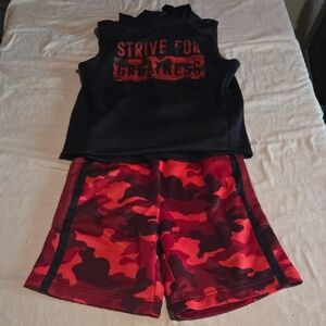 Old Navy Red and Black Athletic Shorts And Hooded Shirt